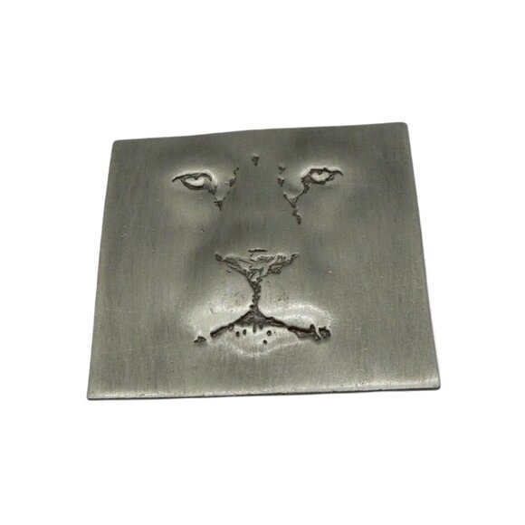 LION FACE Brooch Pin Silver Tone Metal by JJ Vintage 1.7 x 1.7" - Picture 5 of 7